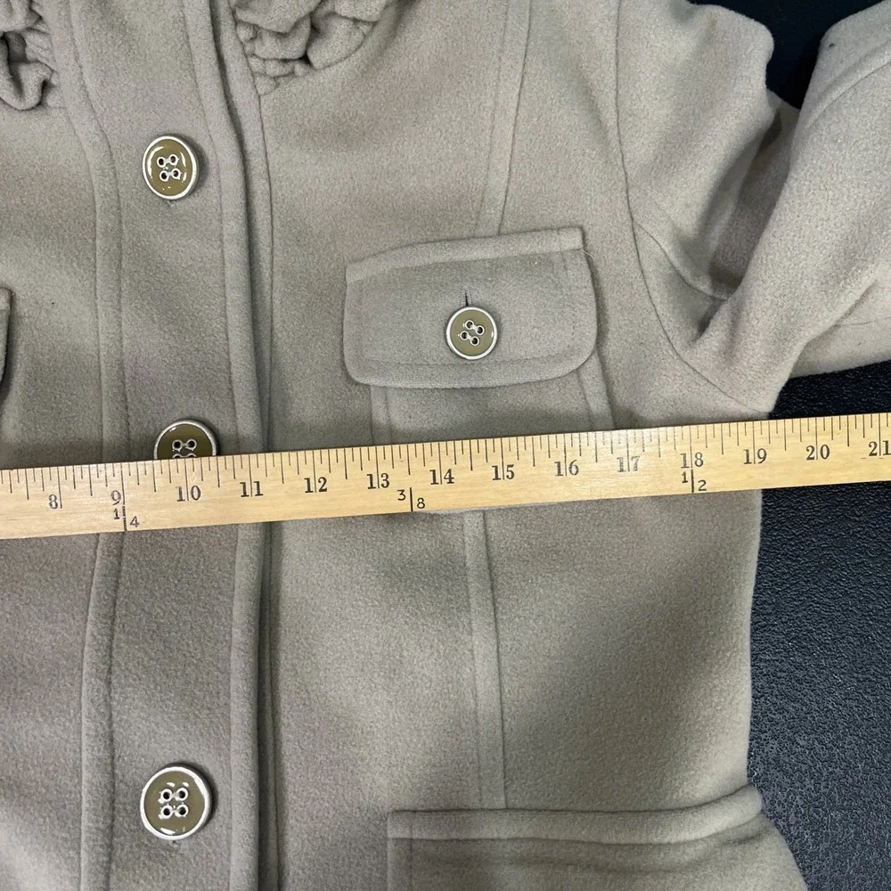 Perry Ellis Coat Women 6 Tan Wool Blend Ruffle Neck Pocket Utility Pea Coat Twee